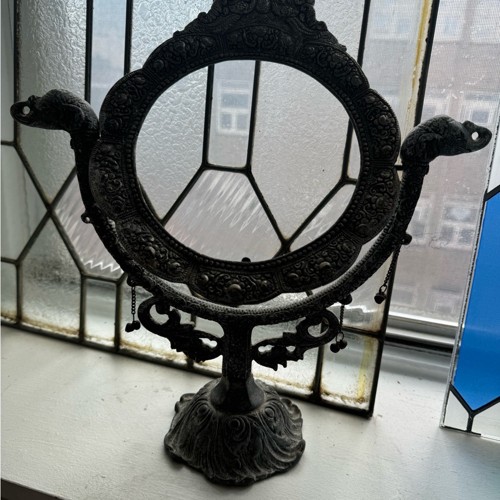 Antique Victorian Cast Iron vanity Table Top Mirror Frame, Vintage, India - Picture 5 of 5
